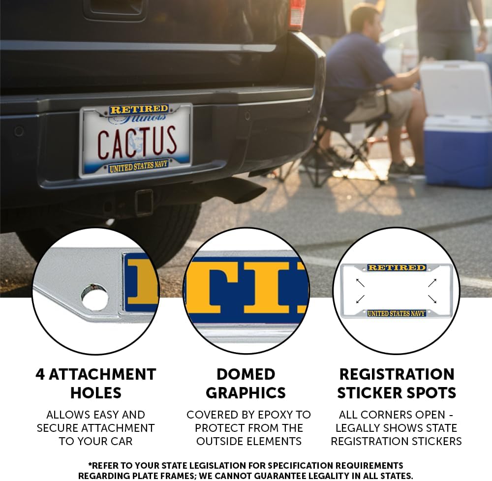Desert Cactus US Navy License Plate Frame Retired Car Tag Holder for Front or Back of Car Officially Licensed Metal United States