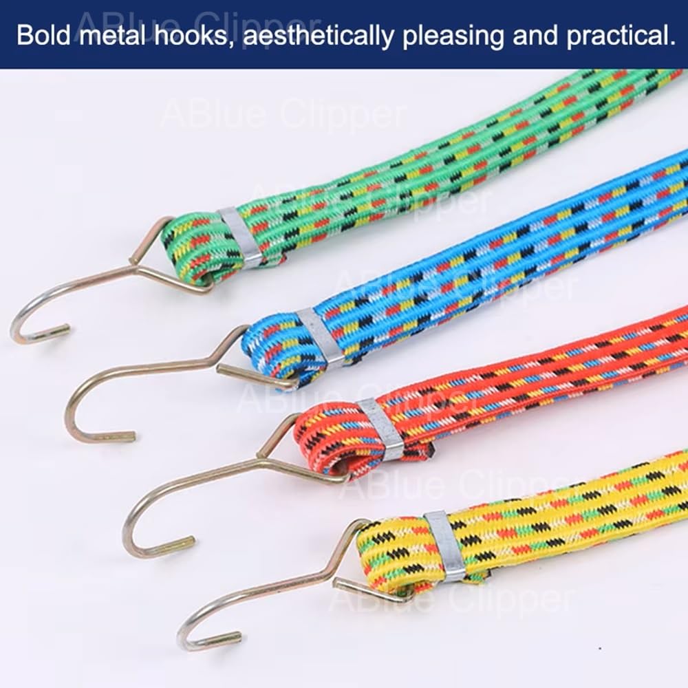 Stretchable Elastic Rope with Durable Steel Hooks | Flat Rubber Bungee Cord for Bikes, Cars, Luggage, Tents | Weatherproof & Abrasion Resistant | 2m+ Expandable (Random Color) (Pack of 1(MOQ))