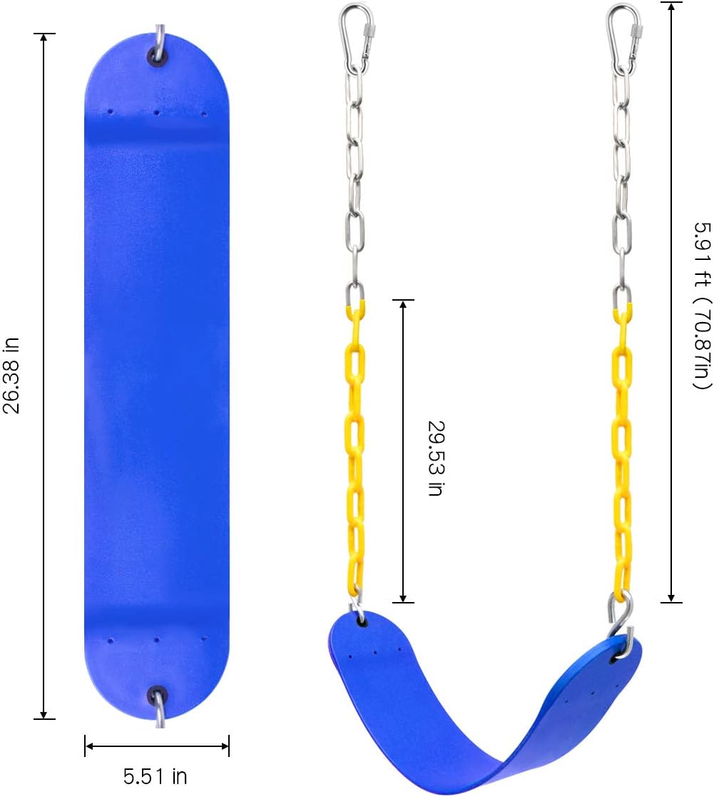 2 Pack Swings Seats Heavy Duty with 70.8" Chain Plastic Coated, Playground Swing Set Accessories Replacement with Snap Hooks and Hanging Strap(Blue) : Toys & Games