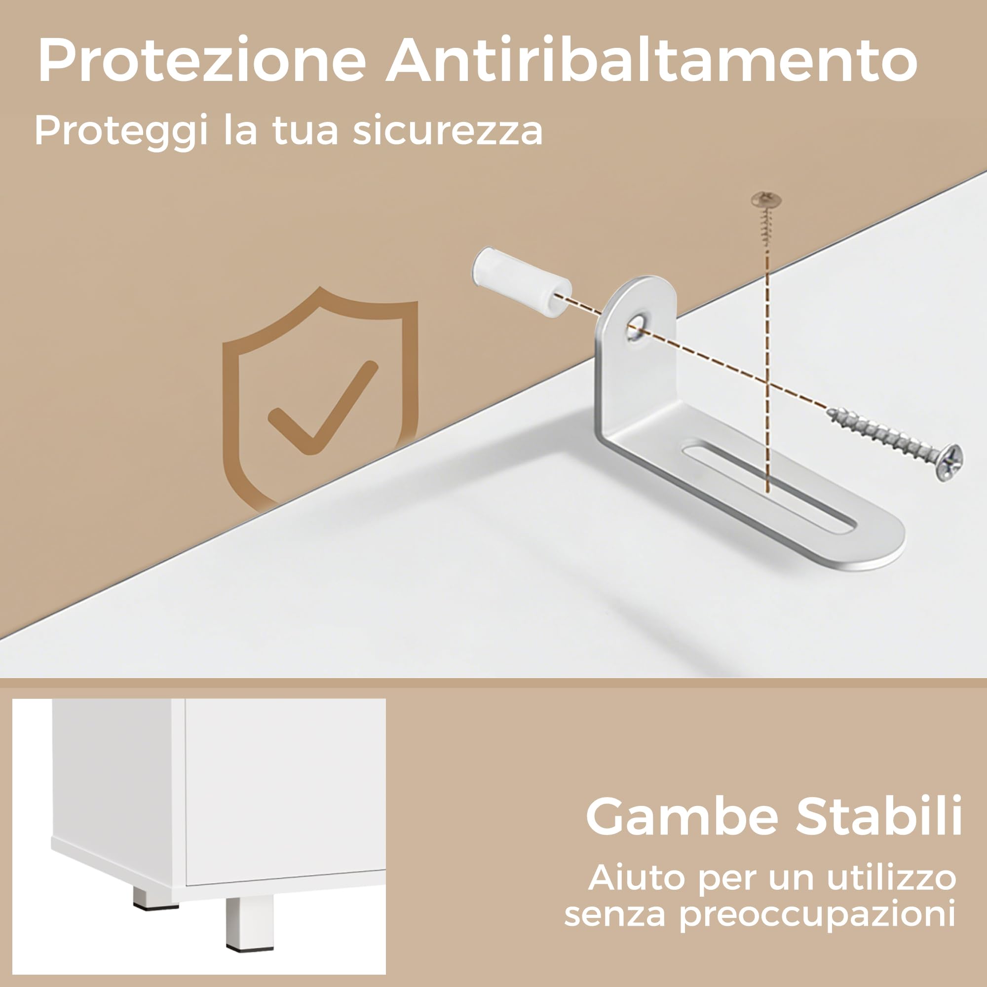 BEWISHOME Mobile Sottolavabo per Bagno,Mobile da Bagno, 1 vano Portaoggetti Nascosto, 2 Ante, 3 Ripiani Regolabili Aperti, con Gambe, 90 x 64.5 x 30 cm, Bianco EYSG02W