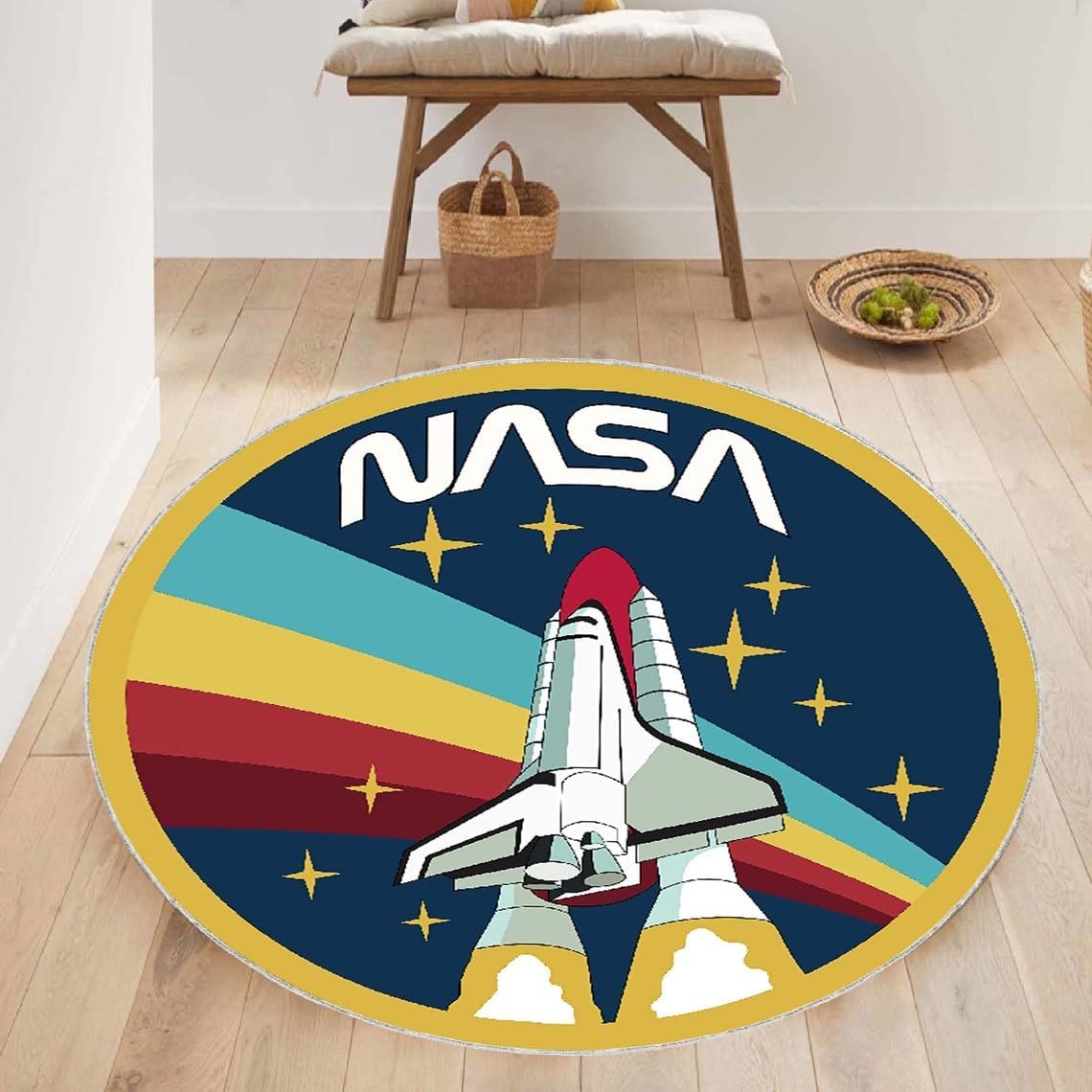 NASA, Kids Room Rug, NASA Carpet, Round Space Theme Carpet, NASA Logo Carpet for Room Decoration, Space Fans NASA Rocket Rug, Gift for Baby (2.95 feet / 36 inc / 90 cm)