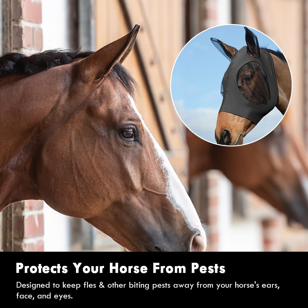 Maschera Antimosche Per Cavallo Con Paraorecchie - Protezione UV, Morbida E Traspirante - Foto 9