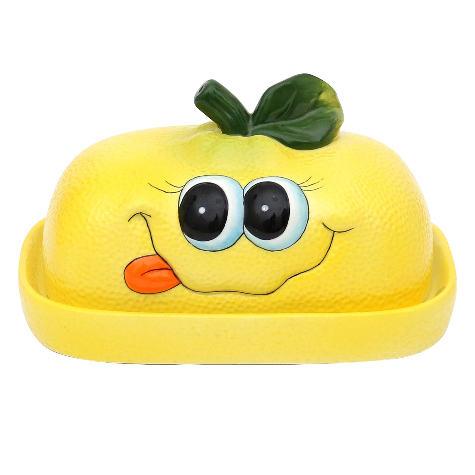 Dekohelden24 Yellow Ceramic Butter Dish Lemon Dimensions Approx. 16.5 X 11 X 10 Cm