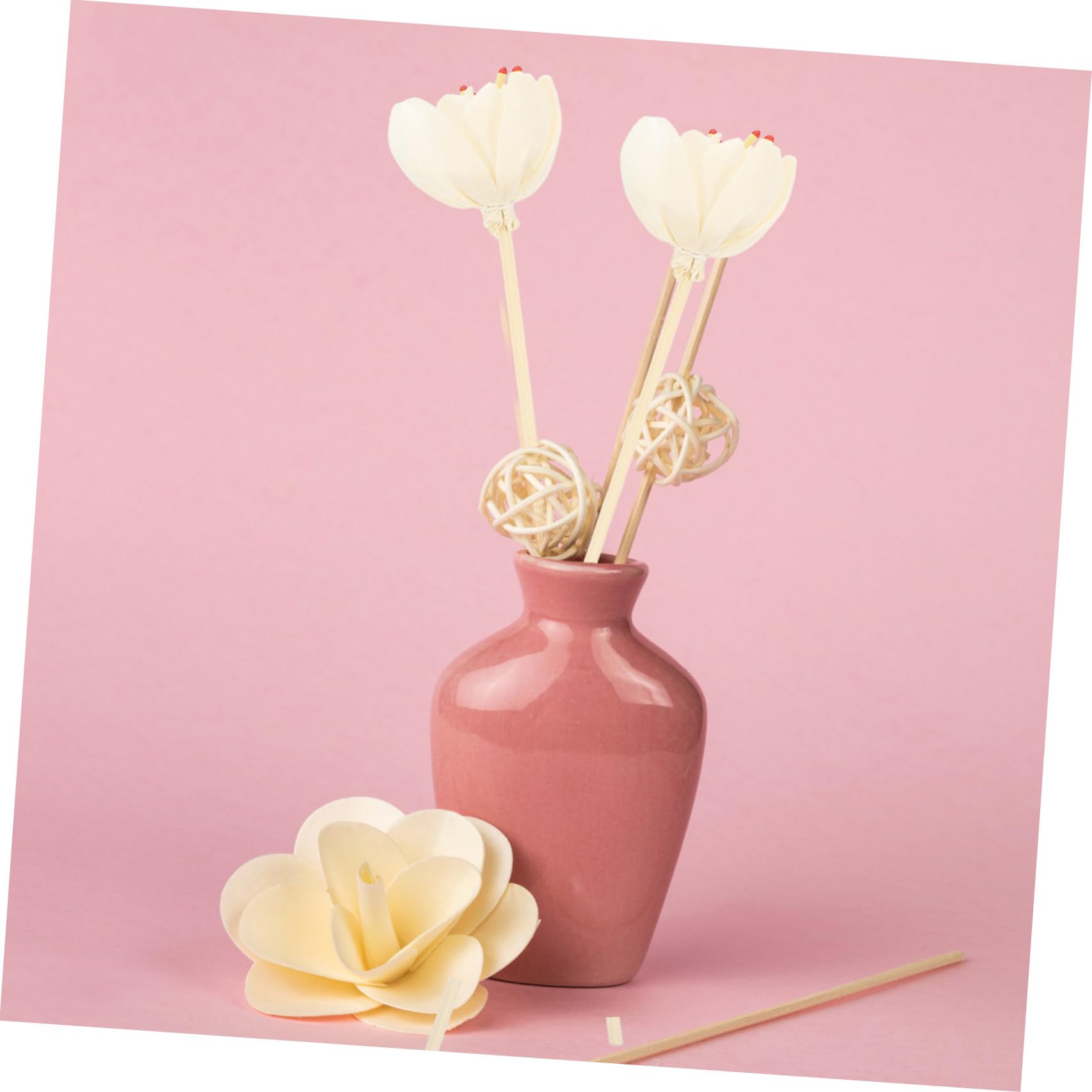 Cabilock 50 Stück Aromatherapie-Rattan Parfümdiffusor mit künstlichen Blumen künstliche Rosenblüte getrocknet Luft Schilf wohnungseinrichtung wohnungsdeko Aroma-Sticks Diffusorstab