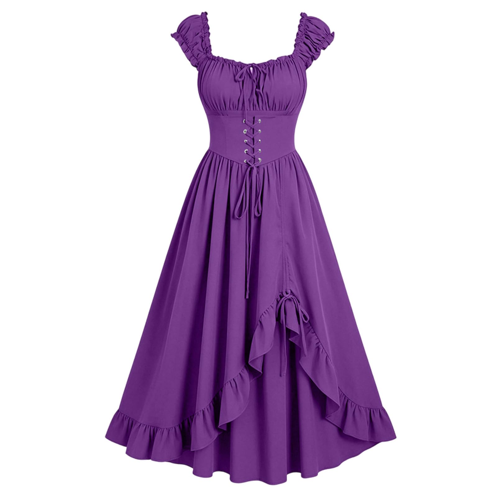 Meeyuioe Renaissance Dress Women Vintage Medieval Victorian Gothic Dresses Sleeveless Square Neck Casual Party Fancy Evening Festive Halloween Costume Gothic Halloween Dress Purple XL