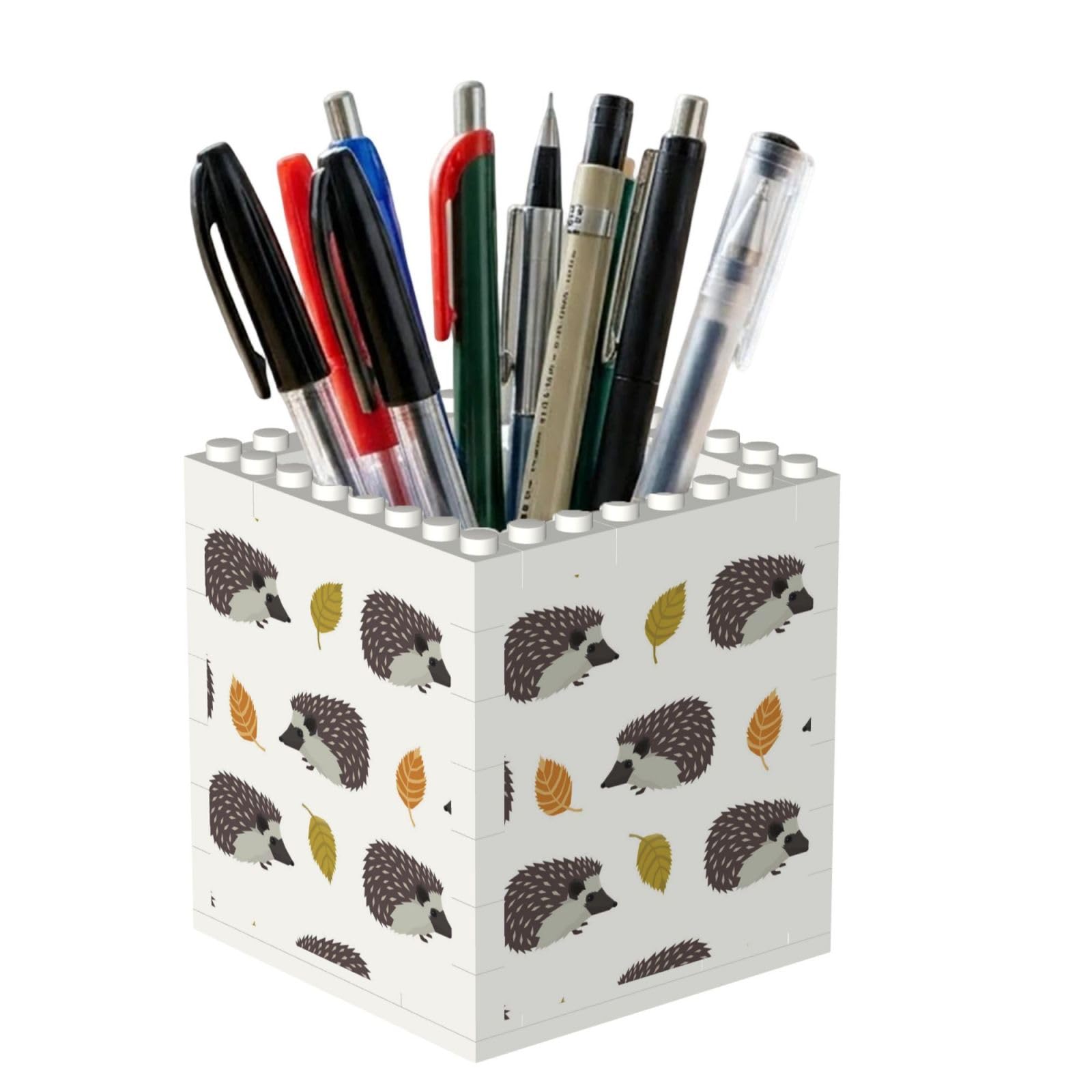 Poadnly Autumn Leaves Hedgehog, Pen Pot Pencil Holder for Office Home School, Compact Desk Organiser for Office Stationery