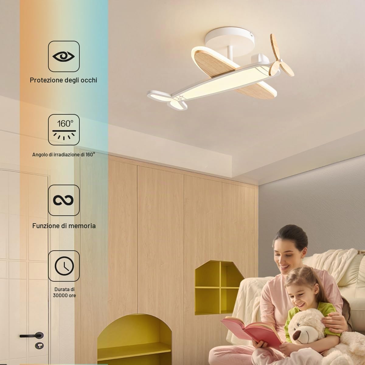 Lampada da soffitto LED dimmerabile per bambini, 40W lampada da soffitto LED con telecomando 3000K-6500K moderno aereo per bambini Led plafoniera per camera da letto