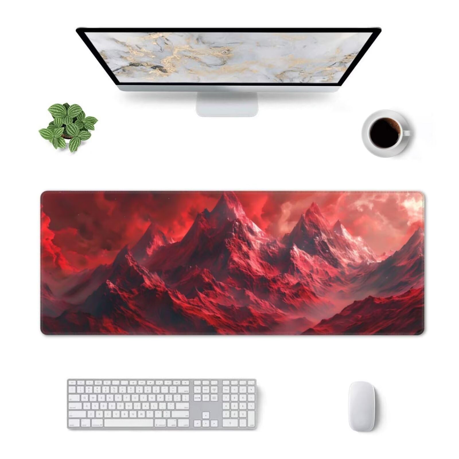 Tappetino Mouse, Tappetino Mouse Gaming Grande XXL 1500x800x3mm Tappetino Scrivania Mouse Pad, Base in Gomma Antiscivolo, Bordi Cuciti,Lavabile, Mousepad per Ufficio e Gaming (Le Montagne Rosse) R-302