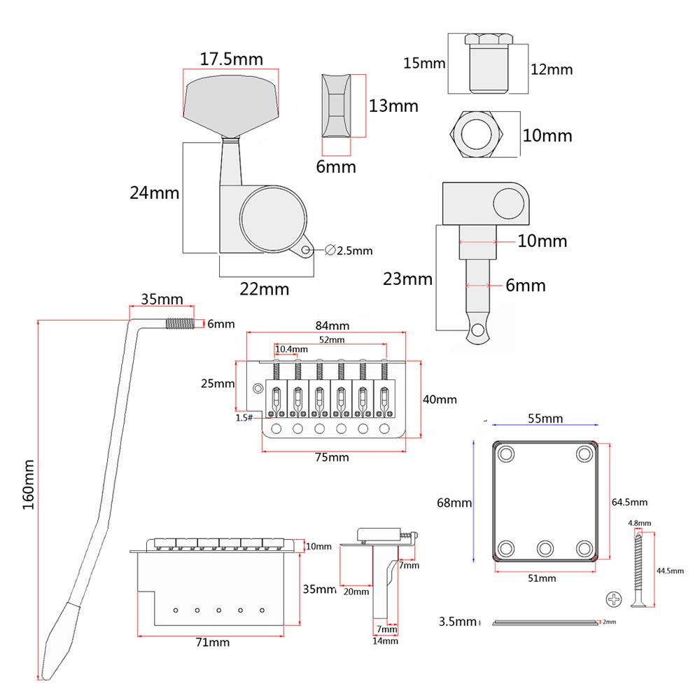 ST Style Gitara Elektryczna Pełny Zestaw Akcesoriów DIY Zawiera Wstępnie okablowane przetworniki Pickguard Bridge SSS i akcesoria