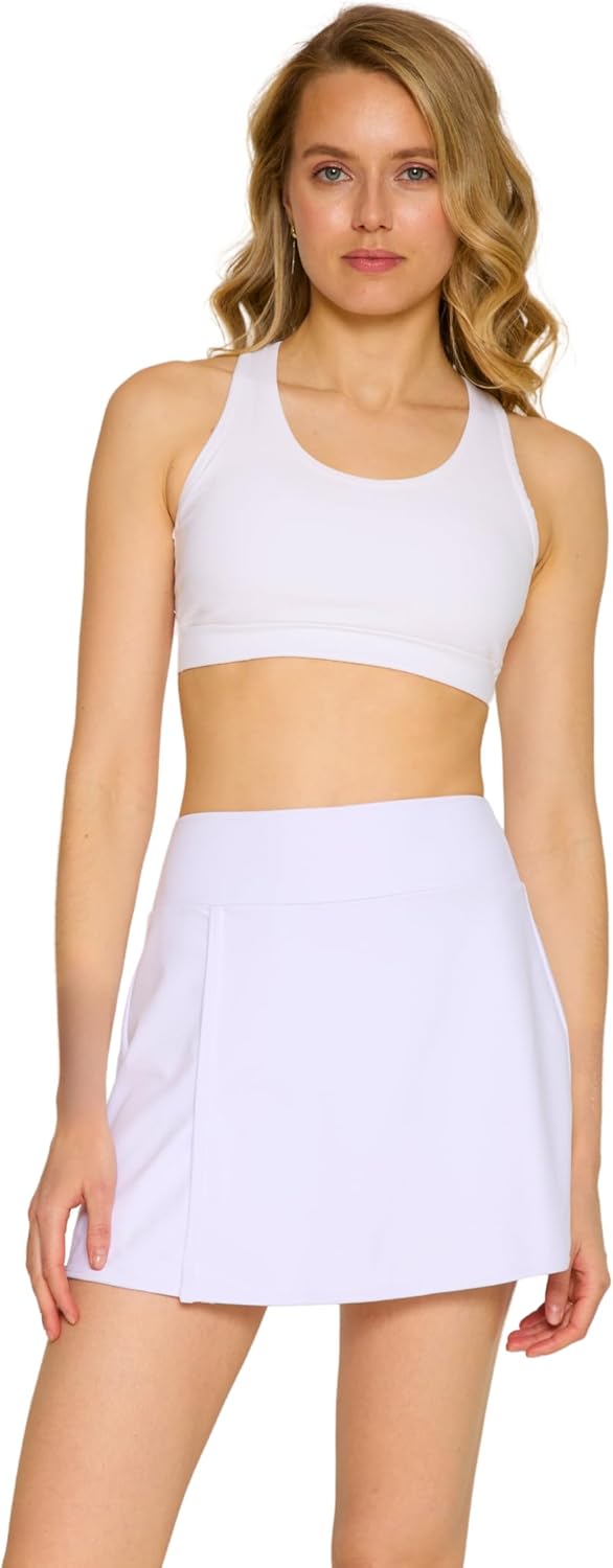 Women’s Slit Active 15 inch Tennis Golf Casual Workout Skort with Built in Shorts 2 Pockets High Waist Breathable