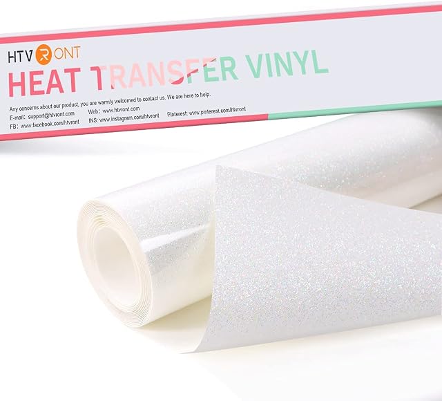 HTVRONT HTV Vinyl -12" x 6 FT Rainbow White Glitter Heat Transfer Vinyl,White Glitter Iron on Vinyl for T-Shirt and Clothes