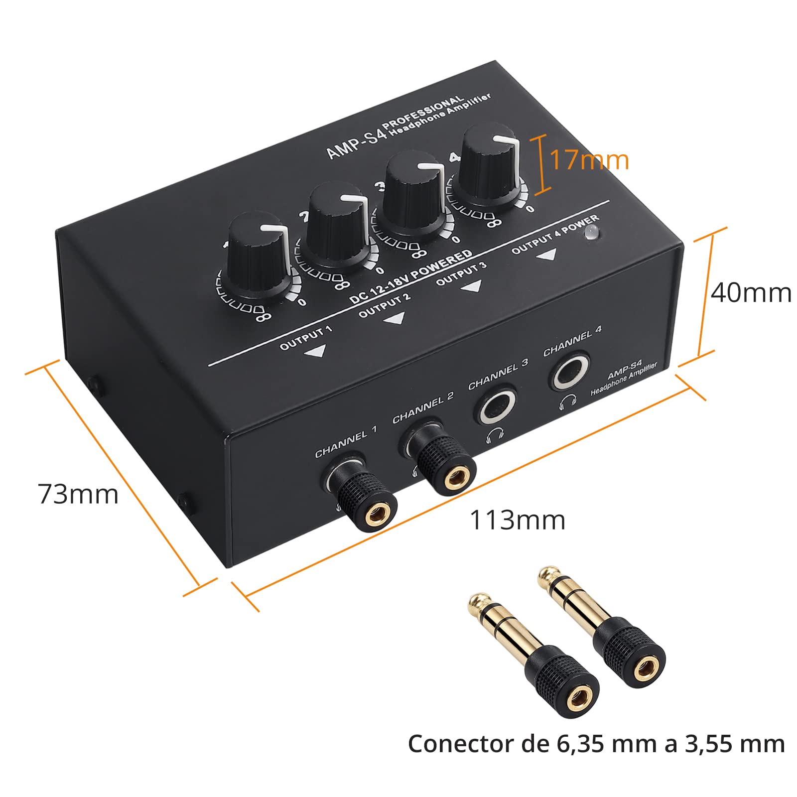 Neoteck Amplificador de Auriculares Estéreo Portátil 4 Canales Divisor Multicanal Jack de Auriculares TRS y Entrada de Audio TRS para Mezclador de Sonido con 5 Piezas de Adaptador 6.35mm to 3.5mm