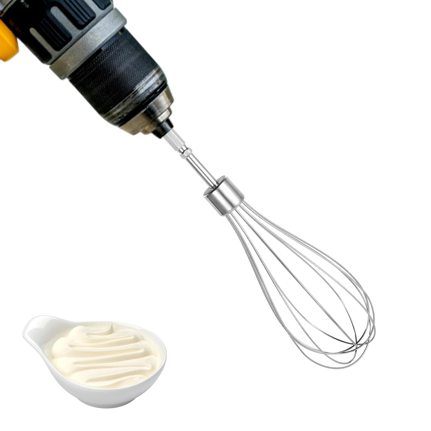 Stainless Steel Hand Electric Mixer Attachment Parts, Food Cream Peanut Butter Mixer Egg Beater Whisk Compatible with Most Cordless Drills, Drill Not Included (Style 1)