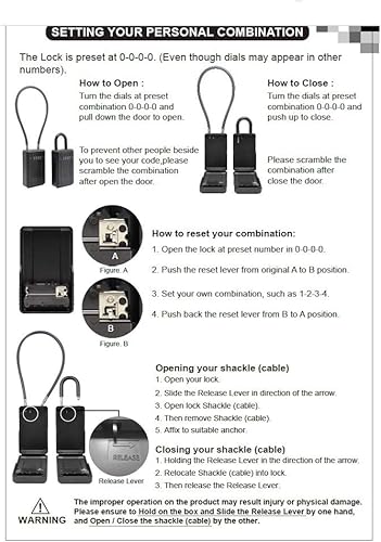 Miniatura 7 de Bosvision Caja de cerradura de llave, grillete desmontable, combinación de 4 dígitos, almacenamiento interno grande, caja de llaves