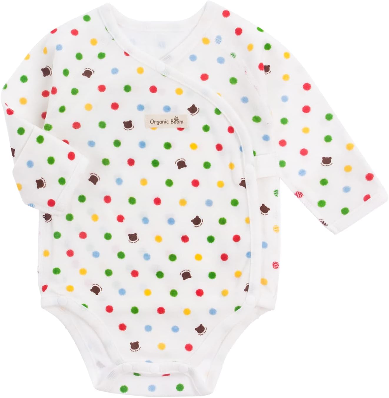 100% Organic Cotton Baby Side Snap Kimono Onesie Bodysuit With Mitten Cuffs