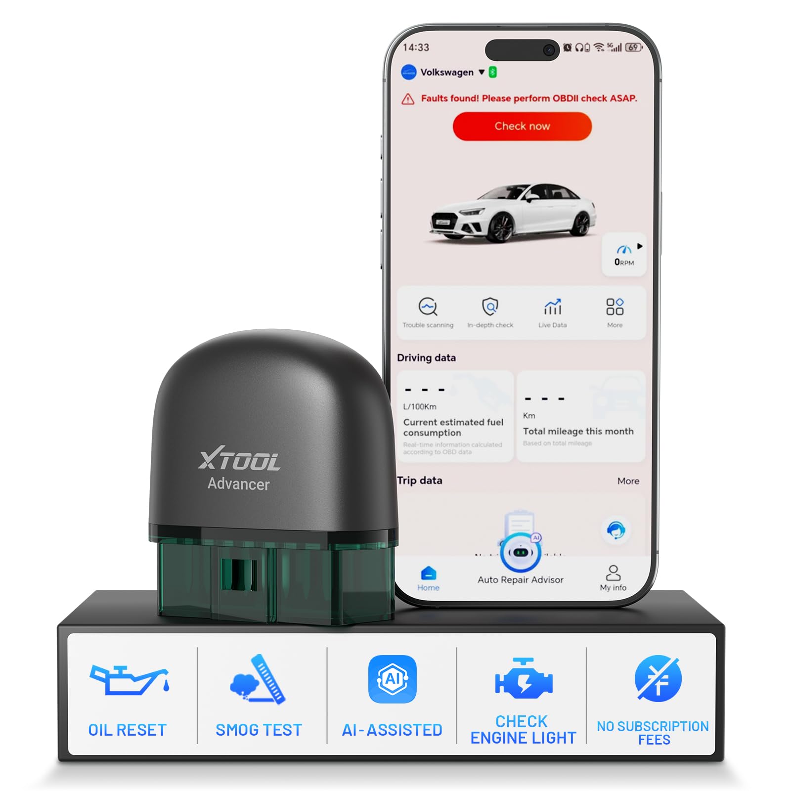 XTOOL AD20 Pro OBD2 Scanner Bluetooth, sistema completo di diagnostica per auto con analisi AI, lettore OBD wireless e lettore di codici di errore, reset olio, test di prestazioni, test di tensione