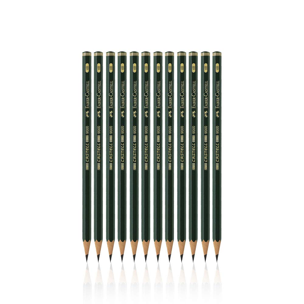 Faber-Castell pencils, Castell 9000 Artist graphite 6B pencils for sketch, drawing, shading, art supplies - box of 12