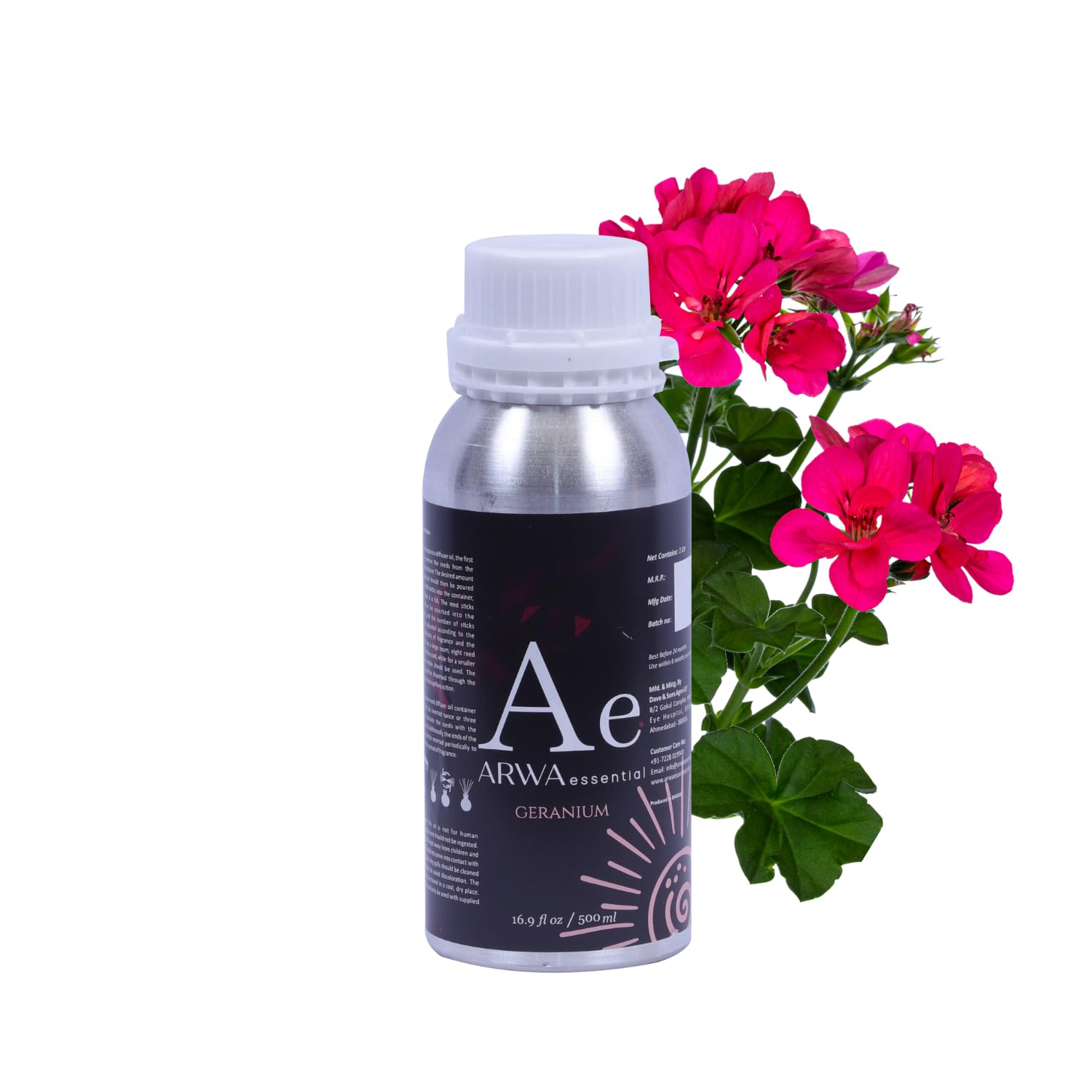 ARWA essential Geranium Diffuser Oil 500ML | Organic, Natural Aromatherapy Oil for Diffuser, Humidifier Oil, Aroma Oil, Pure Essential Oil Blends for Hotel/Office/Home Fragrance