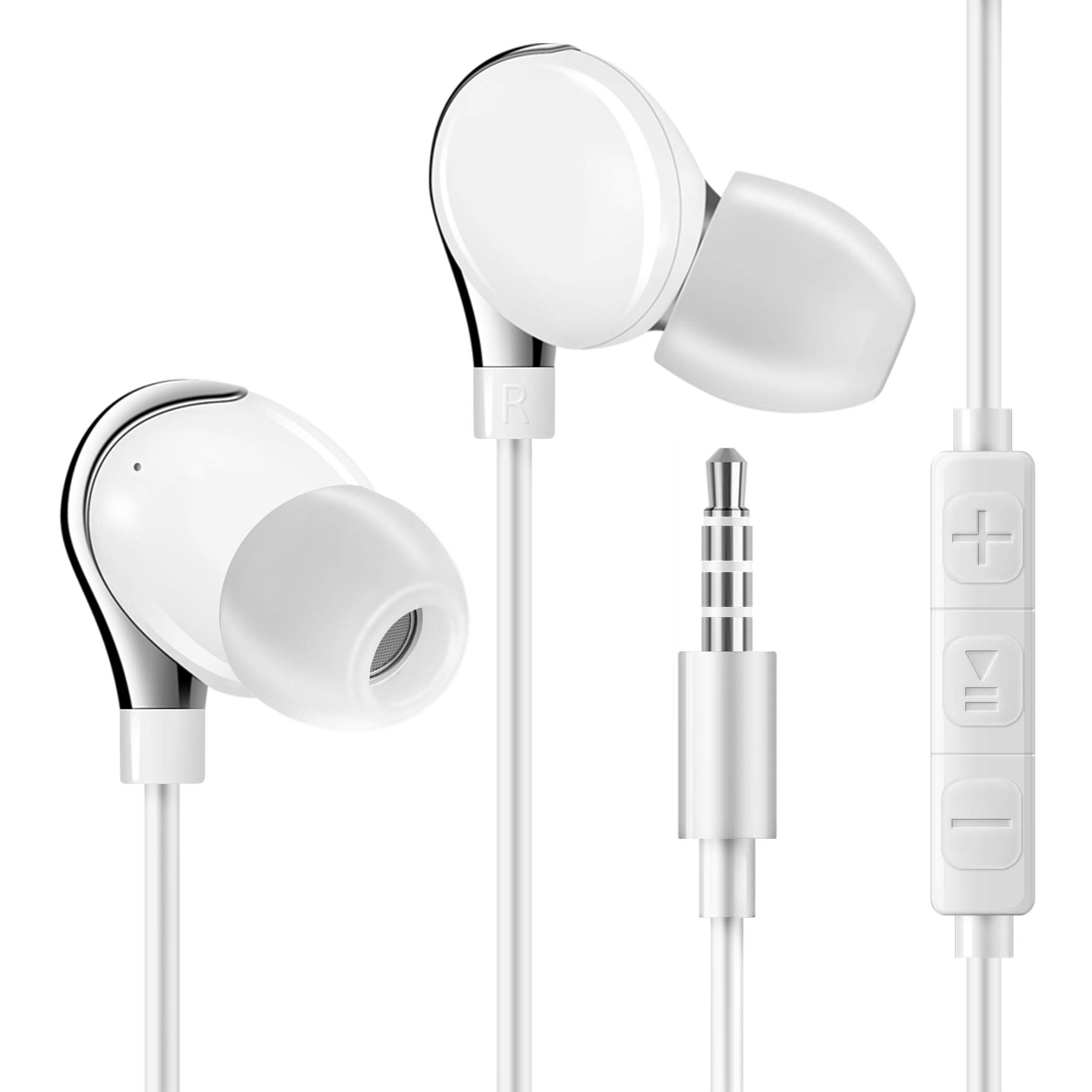 Maeline Earbud Headphones with Microphone and Call Controller in-Ear (with Mic, White)