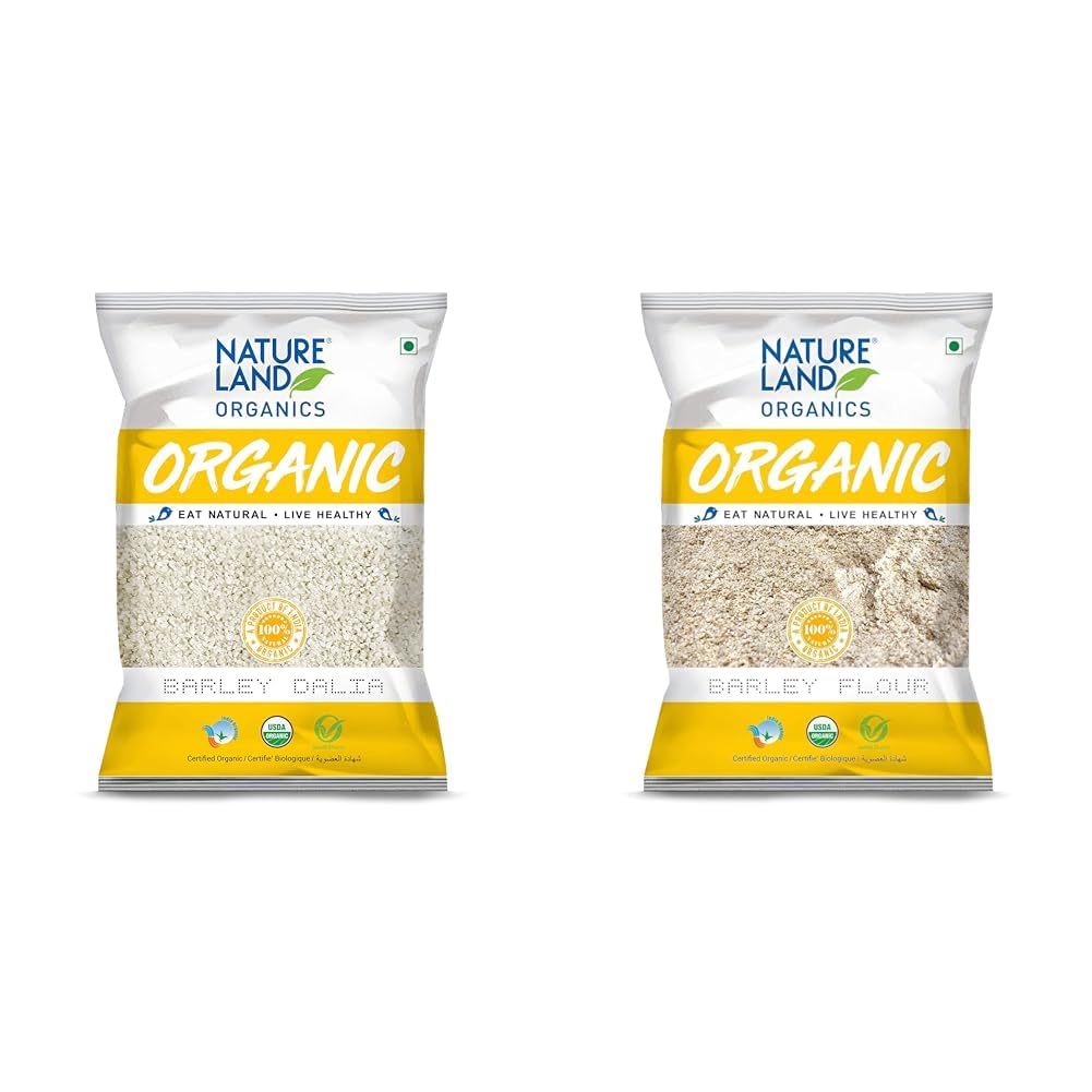 Natureland Organics Barley Dalia 500 Gm (Pack of 4) Total 2Kg - Organic Dalia + Natureland Organic Barley Flour/Jau Flour 500 Gm (Pack of 5) - Healthy Organic Flour