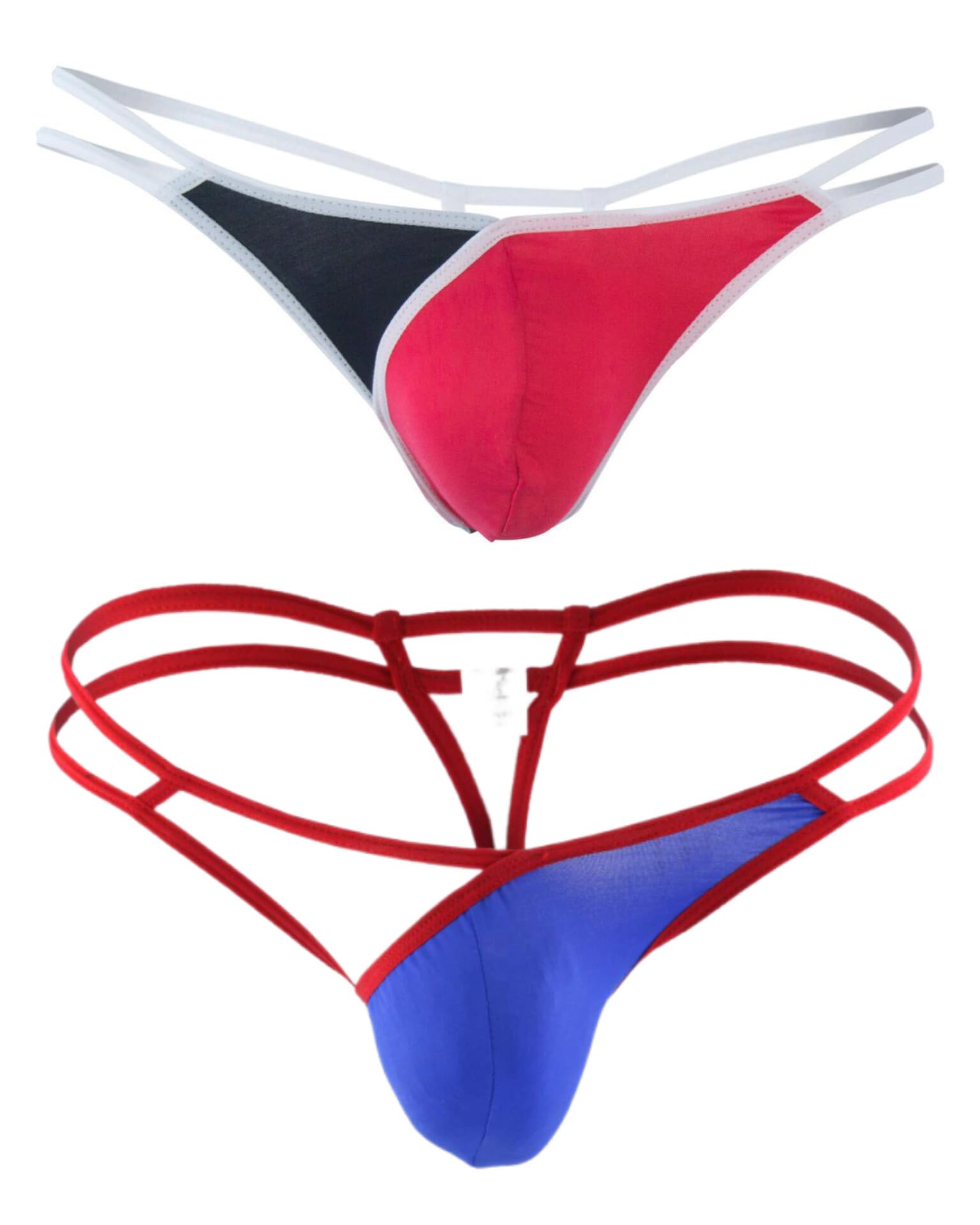 NewFashionCloth Men's Nylon G-Strings (Pack of 2) Comfortable and Colourful Briefs, Hot & Sexy One Size Fits S-M-L, Red-Blue-picture-32