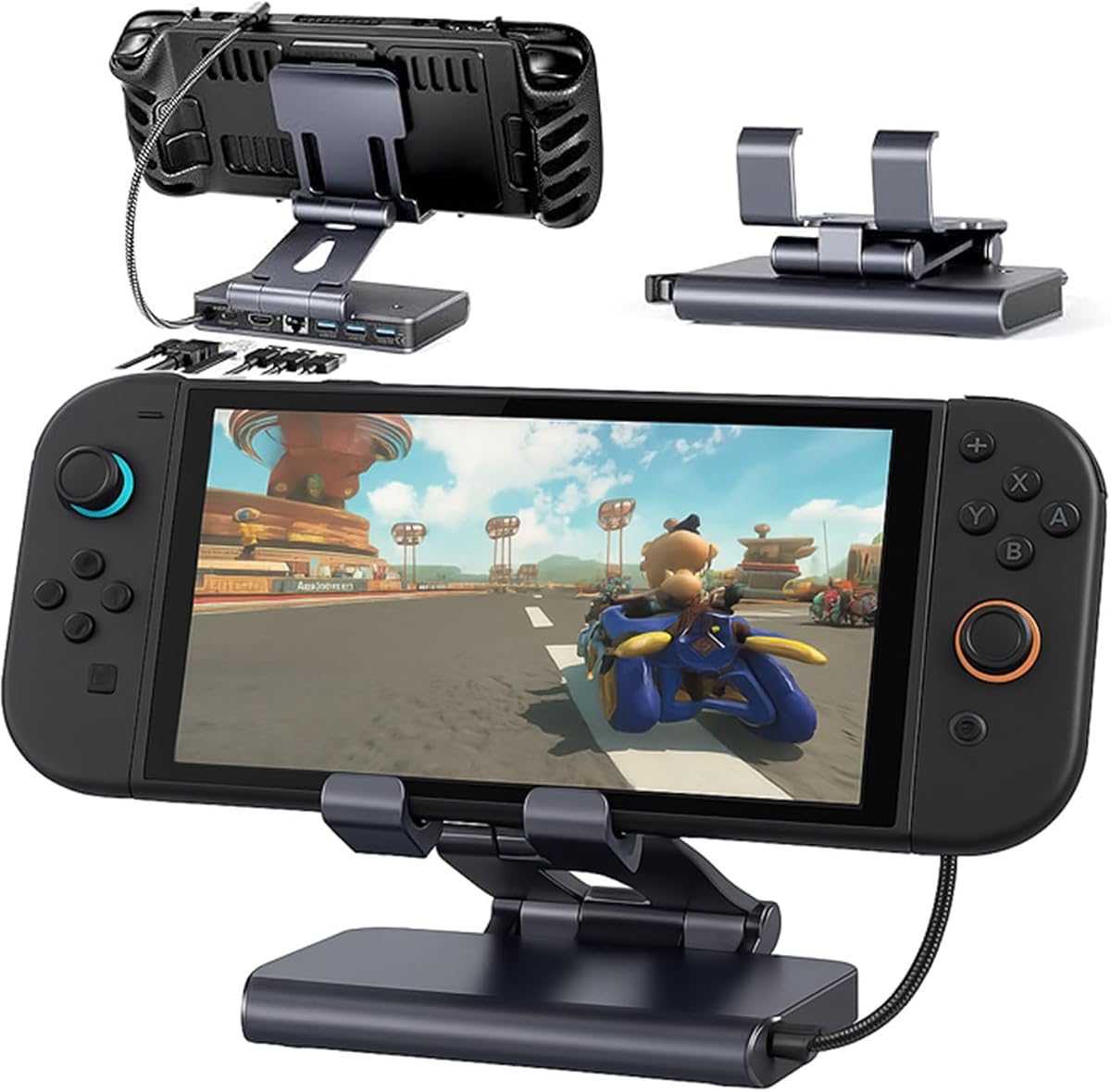 6-in-1 Docking Station for Nintendo Switch 2 & Steam Deck - 4K@60Hz HDMI, 100W PD Fast Charge, 3xUSB 3.0 Ports, 1Gb Ethernet - Aluminum Alloy Adjustable Stand for Switch 2/OLED/Steam Deck/Legion Go
