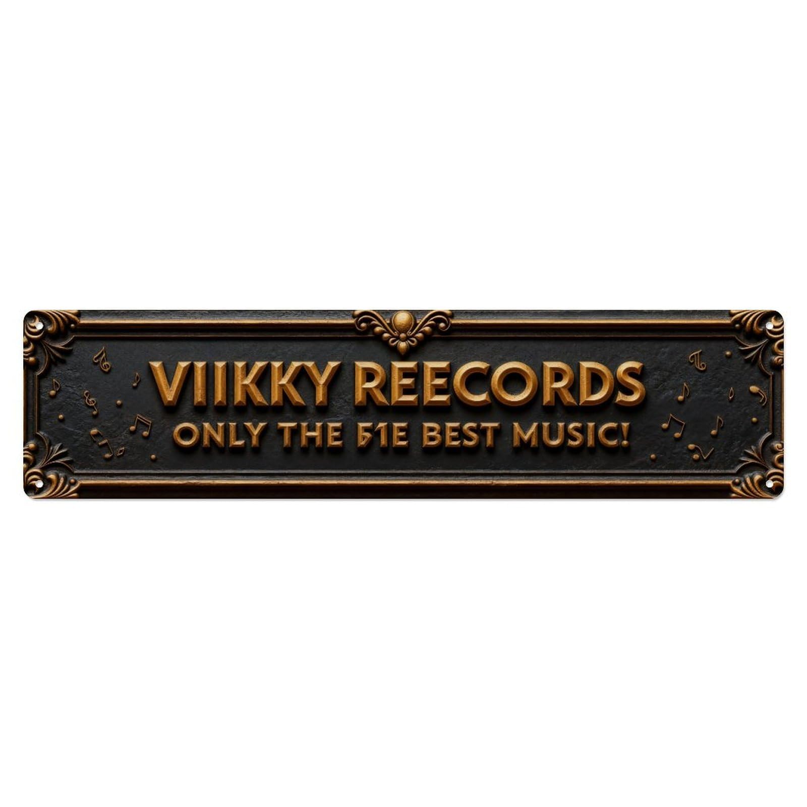 Golden Ornate Music Banner Design Metal Tin Sign Plaque