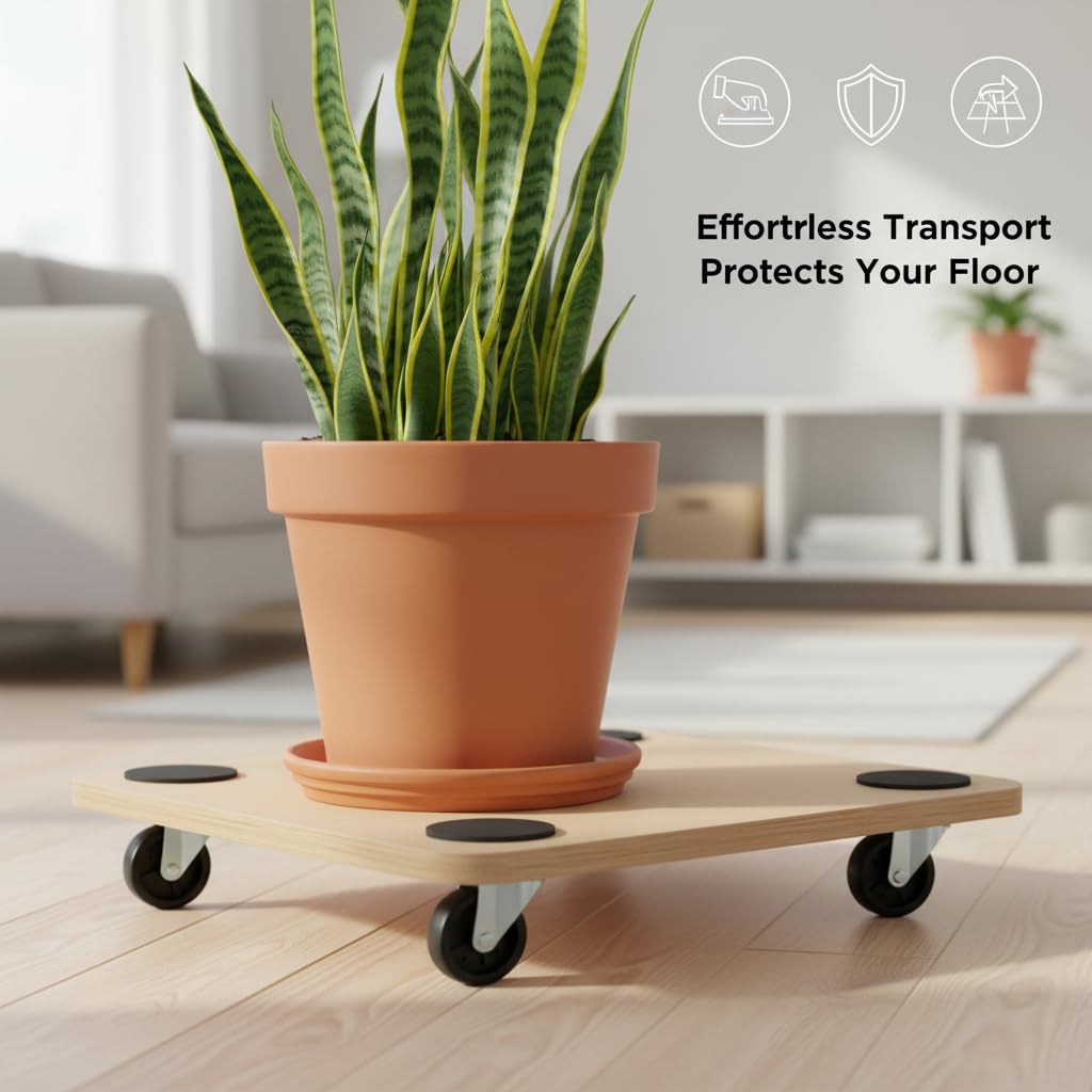 Base con Ruedas Rectangular - Plataforma con Ruedas, Carretilla De Carga, Base con Ruedas para Muebles Madera, Soporte con Ruedas para Plantas - 58x30cm (1)