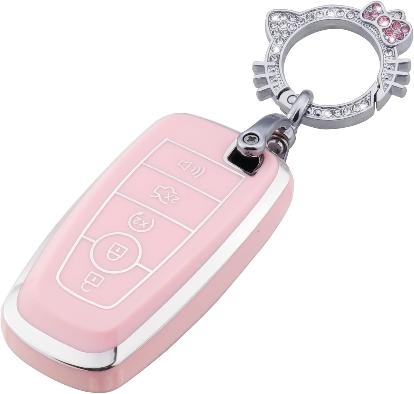 Funda rosa para llavero Ford, funda de TPU suave con llavero brillante para Edge Escape Expedition Explorer Fusion Mustang Ranger F-150 F-250