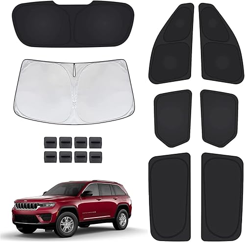 Parasol para parabrisas Jeep Grand Cherokee 2011-2021 con parasoles laterales y pantalla triangular para ventana plegable bloquea los rayos UV y