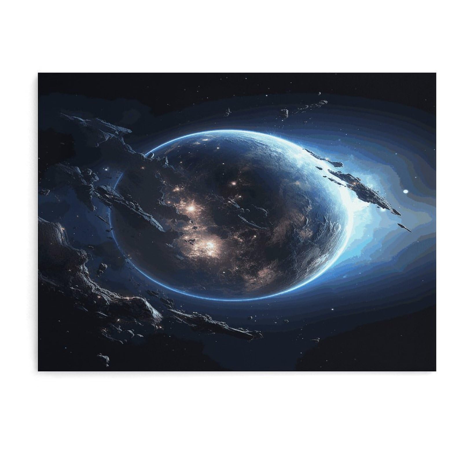 Fodpand Unframe-Style Earth And Moon Bathroom Wall Art Canvas Prints, Artwork For Walls For Living Room Hallway Stair Office Wall Decor, Pictures Home Decor 15.7X11.8 Inch
