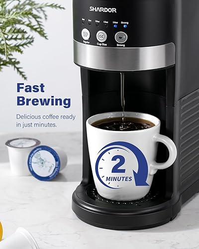 Miniatura 5 de SHARDOR Cafetera 3 en 1 de una sola porción, cafetera de cápsulas K Cup compatible con molidos y tés, tamaños de preparación de 6 a 14 onzas, tanque
