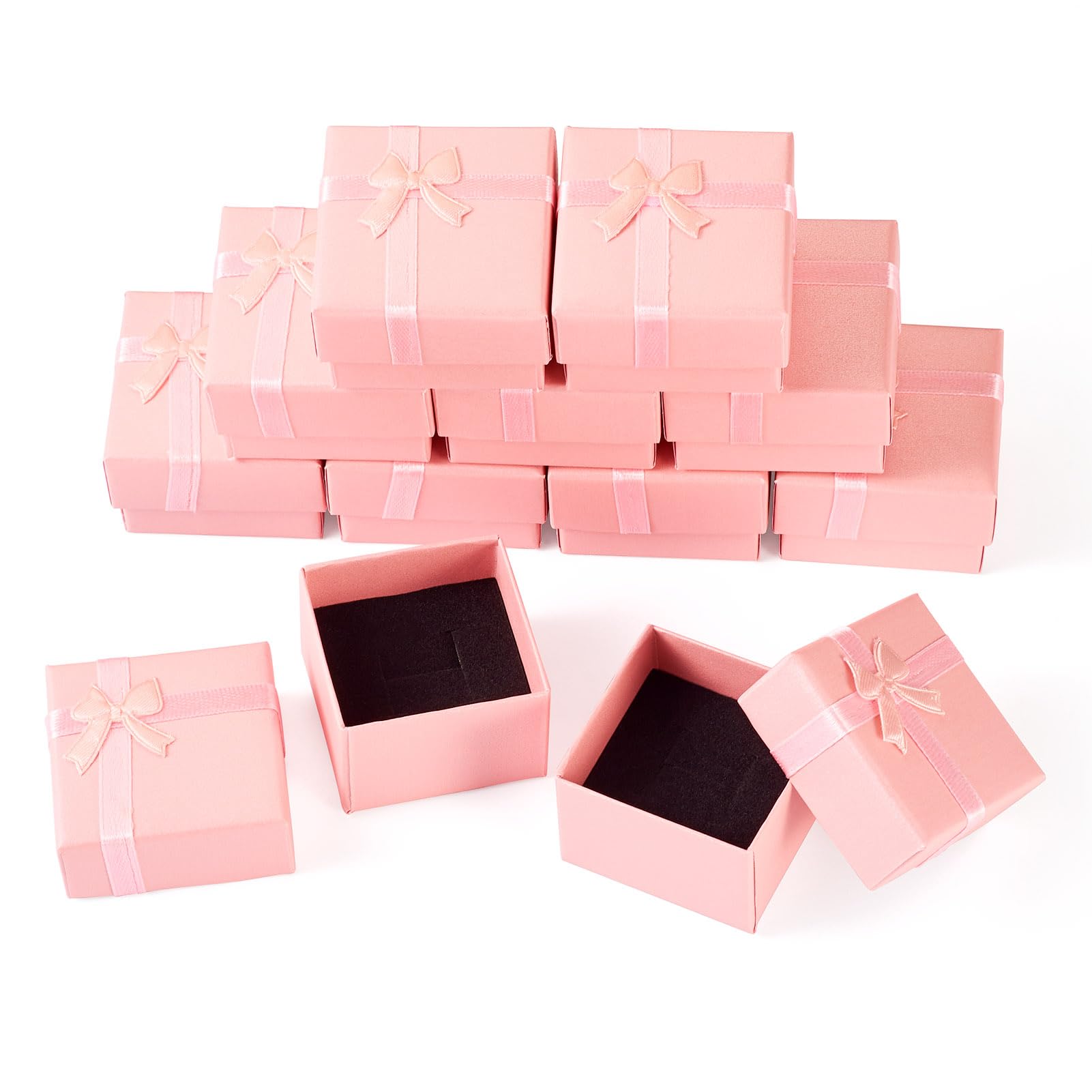 Cheriswelry 12 Pack Cardboard Rings Boxes 5x5cm Jewellery Ring Gift Box Bulk with Black Sponge Inside for Proposal Engagement Wedding Anniversary Pink - Image 2