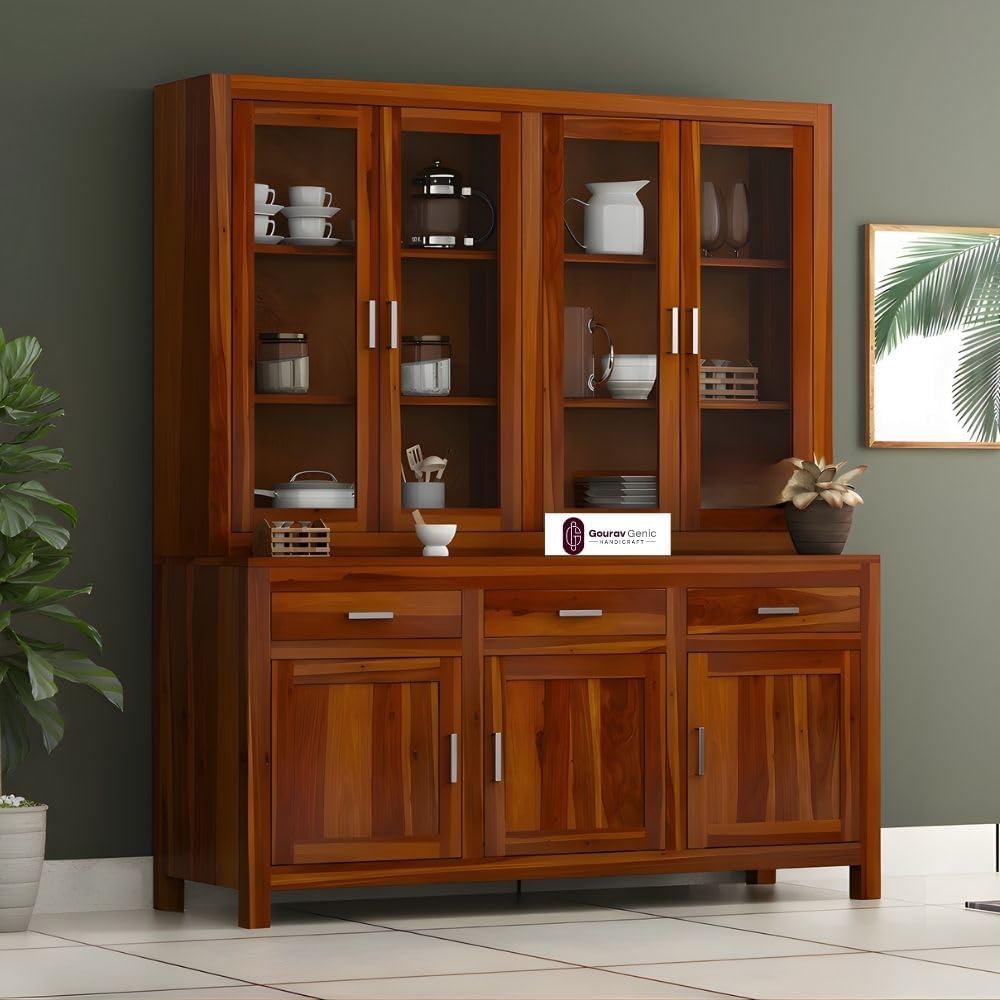 Sheesham Wood Sideboard Crockery Cabinet Honey Brown (D1-Honey Finish)-image-22