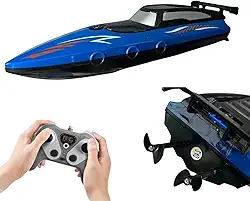 Lancha Barco de Controle Remoto 2.4 GHz, à Prova D'água para Rio Lago Piscina, Bateria Recarregável (Azul)