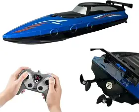 Lancha Barco de Controle Remoto 2.4 GHz, à Prova D'água para Rio Lago Piscina, Bateria Recarregável (Azul)