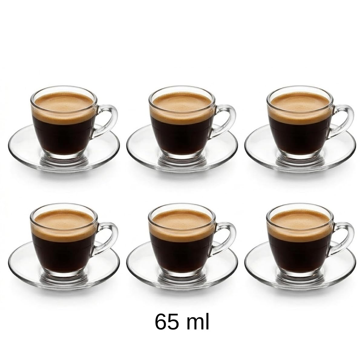 6 Kişilik Şeffaf Cam Kahve Fincan Takımı - 12 Parça Modern Espresso ve Türk Kahvesi Seti - Isıya Dayanıklı Cam Fincan ve Tabak Seti