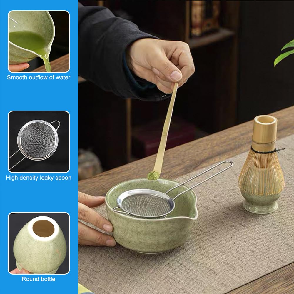 Exquilnova 5PCS Matcha Whisk Set with Matcha Bowl Matcha Whisk Holder Matcha Wisk Matcha Spoon and Matcha Sieve — view 3
