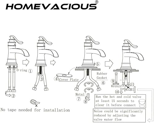 Miniatura 9 de Homevacious Grifo de baño, grifo de cascada, bronce aceitado de una sola manija, lavabo de 1 agujero o 3 agujeros, grifo mezclador de lavabo con