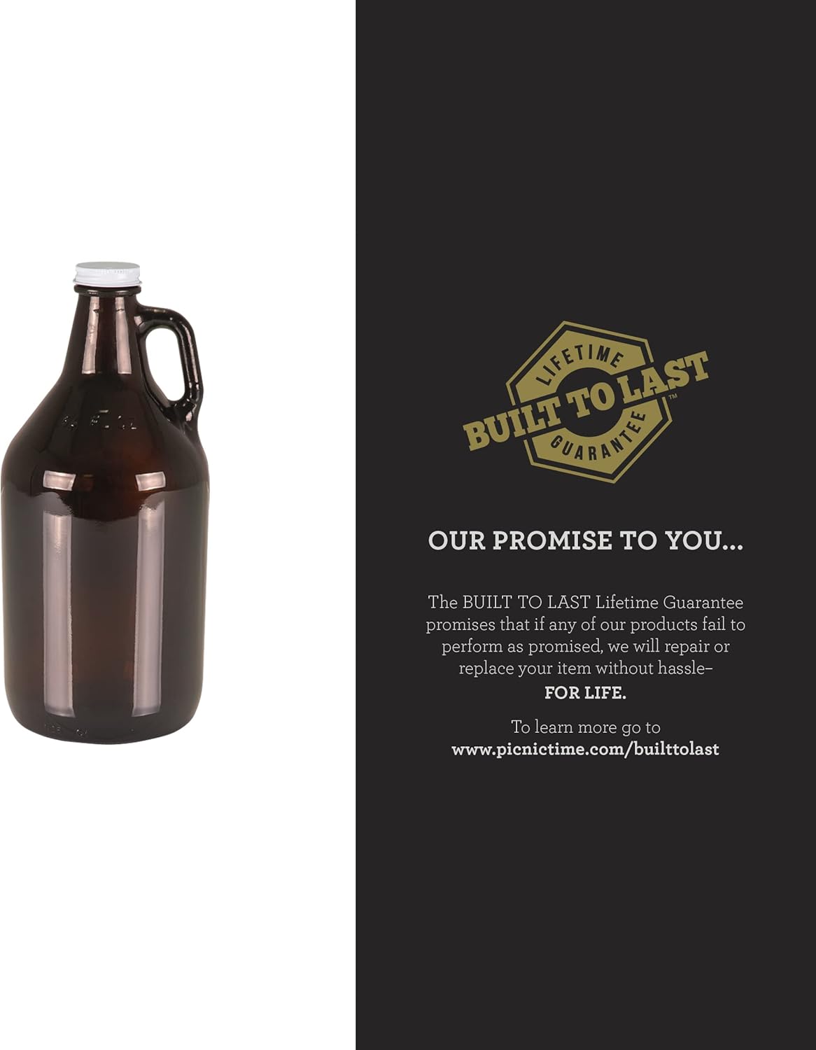 Legacy-A Picnic Time Brand Amber Glass Growler Jug with Handle and Steel Twist Off Lid, 64-Ounce : Home & Kitchen