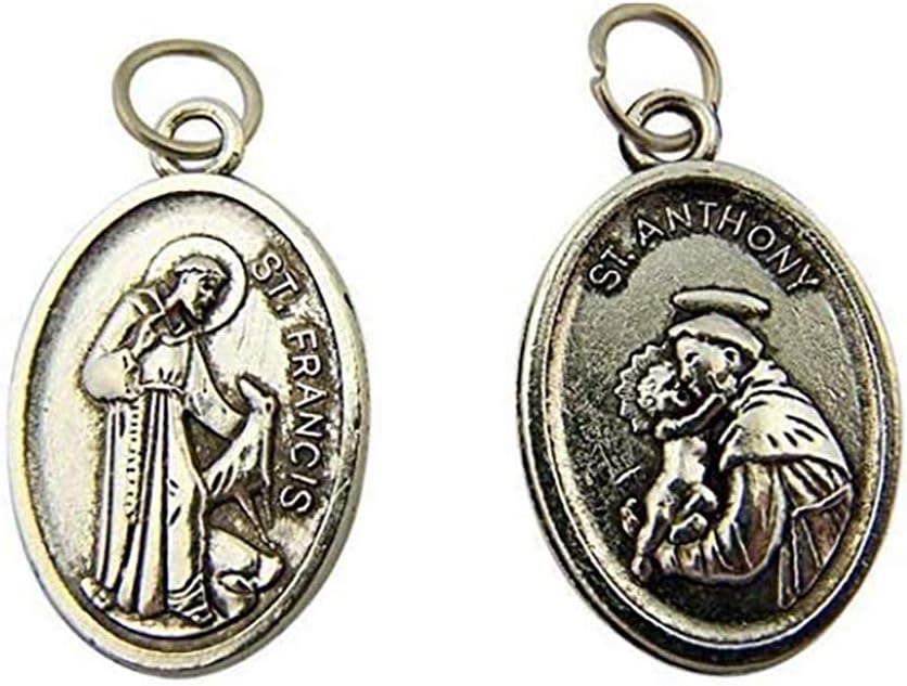 Silver-Toned Saint Francis and Saint Anthony Religious Pet Protection Medal Pendant, 1 Inch