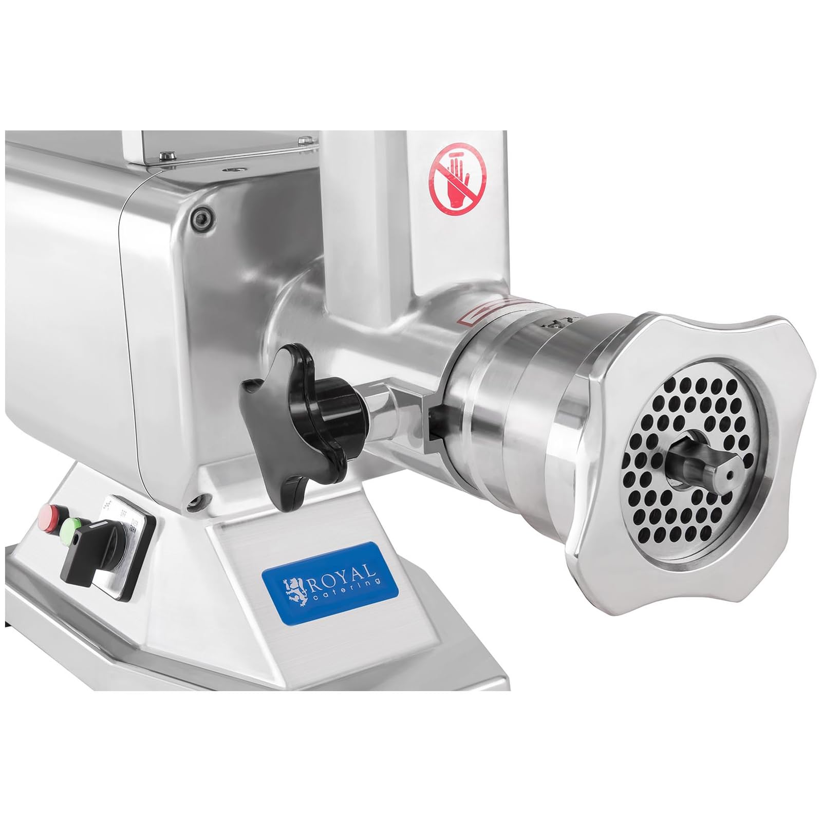Royal Catering Edelstahl Fleischwolf Wurstmaschine Fleischmaschine (elektrisch, 220 kg/h, 1100 W, 4 Lochscheiben 36x16/8/4,5 mm, 2 Messer, EXPERT)
