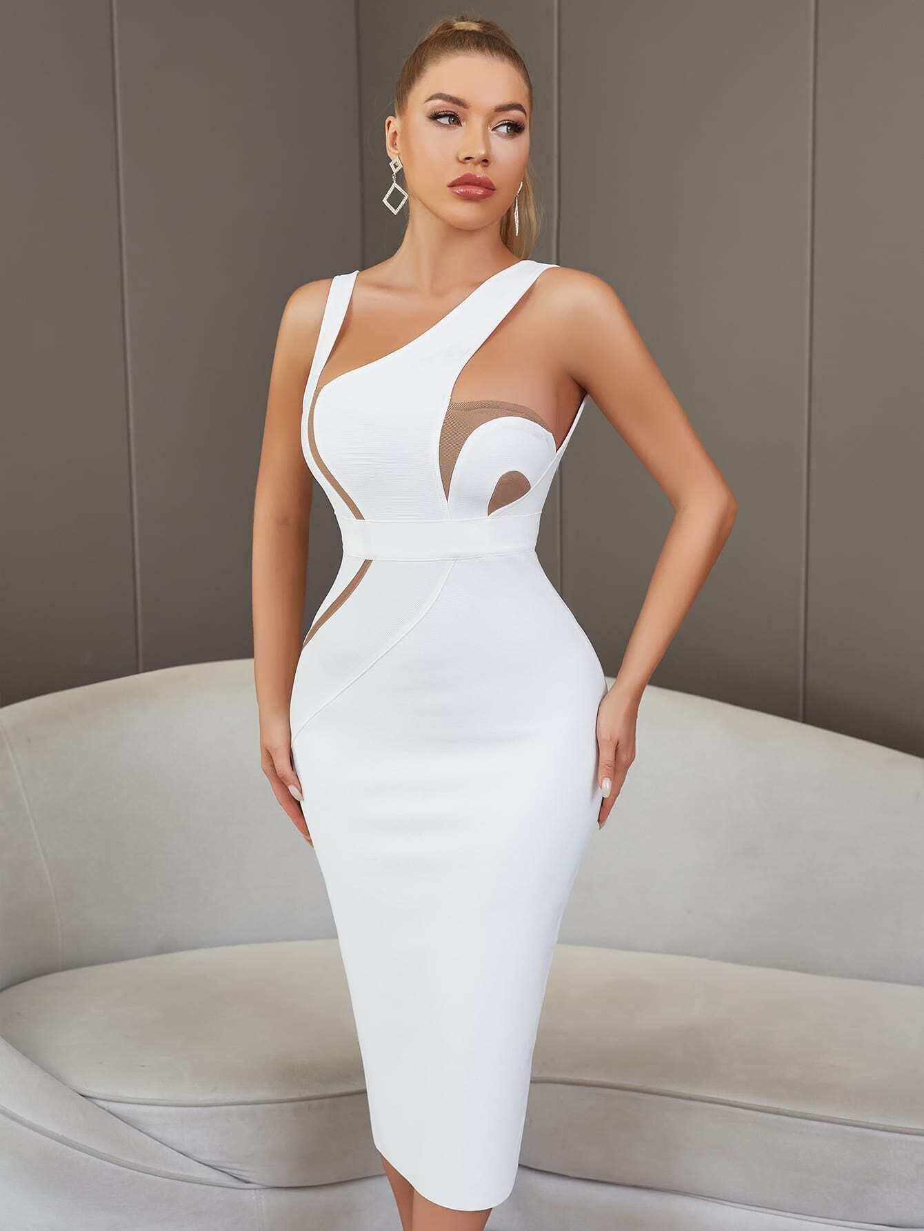 Amazon.com: Women's Dresses Asymmetrical Neck Bandage Dress Dress for Women  (Color : White, Size : Large) : Clothing, Shoes & Jewelry