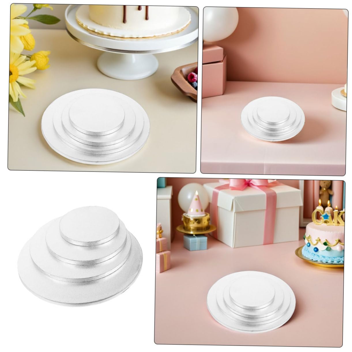 ABOOFAN Base pour Gâteau Ronde Argentée 8 Pièces en Carton Ondulé, Robuste