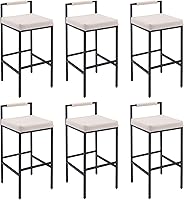 Vista 11 de Juego de 2 taburetes de bar de 30 pulgadas, taburetes altos de barra industrial, taburete de bar tapizado de lino con base de metal, asientos