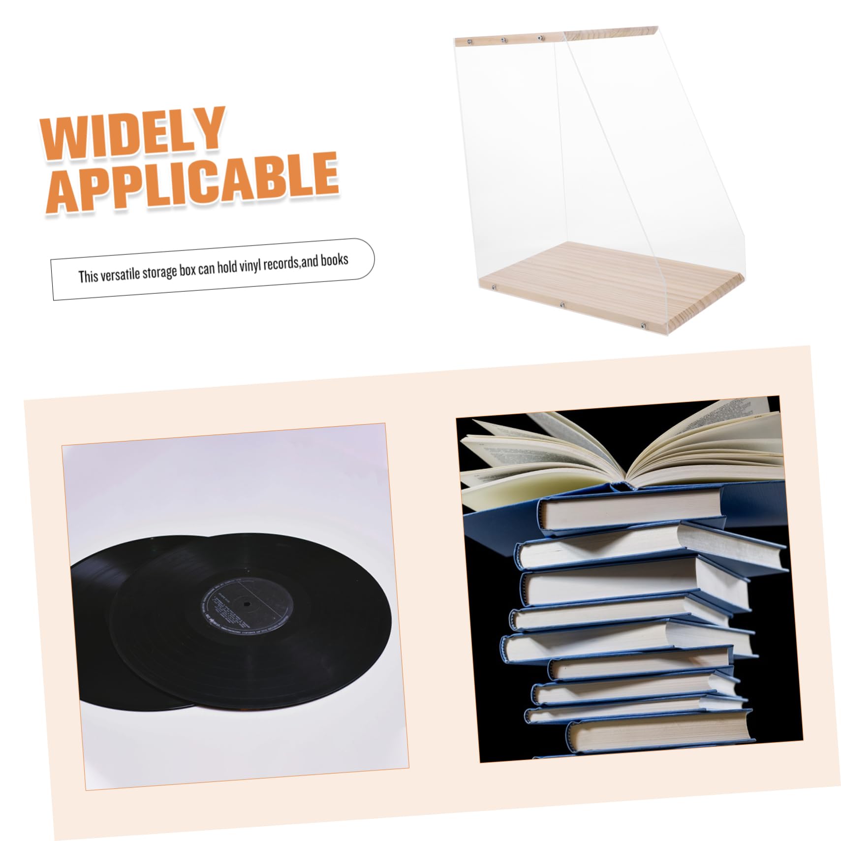Amosfun Mobile in Legno e Acrilico Trasparente Porta Dischi Vinile Design Minimalista per Organizzare CD e Cassette, per Arredamento Desktop Moderno