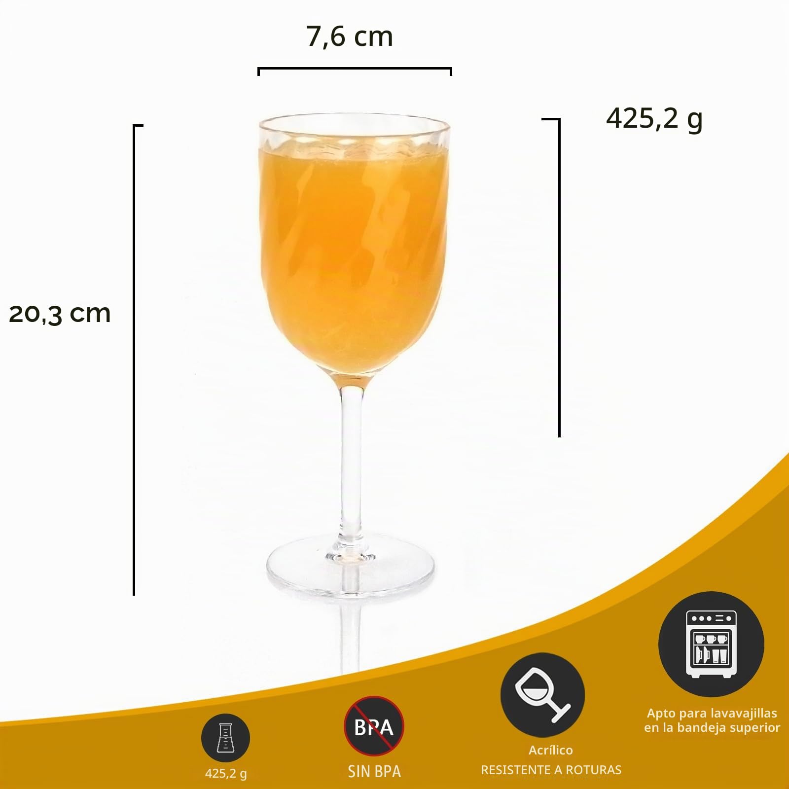 Yalin Juego de 6 vasos apilables irrompibles de plástico acrílico de 15 onzas para vino y agua. (transparente, 15 onzas)