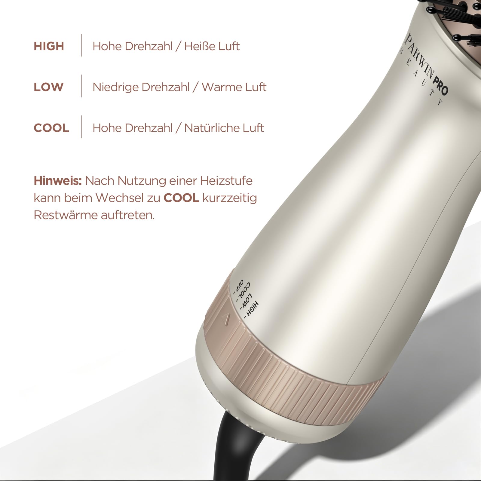 PARWIN PRO BEAUTY Mini szczotka podróżna do gorącego powietrza, owalna szczotka z podwójnym napięciem, automatyczna, 110-240 V, bez ręcznej zmiany, technologia jonowa, 3 temperatury, wtyczka EU i
