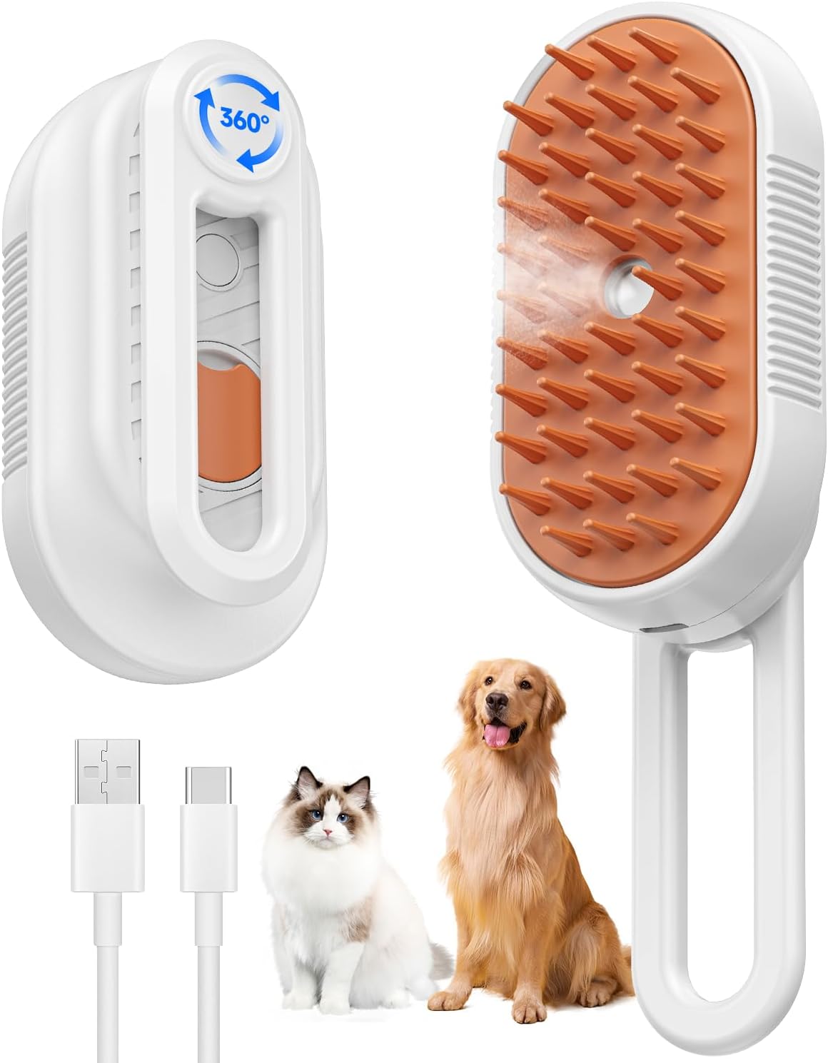 Cat Steam Brush for Shedding, 4 in 1 Rechargeable Steam Brush for Cats and Dogs, Anti-Static, Massage, Cleaning, Shedding & Combing All In One Ear Wax Removal Tool Camera (white Orange) Cat Steam Brush for Shedding, 4 in 1 Rechargeable Steam Brush for Cats and Dogs, Anti-Static, Massage, Cleaning, Shedding & Combing All In One Ear Wax Removal Tool Camera (white Orange)