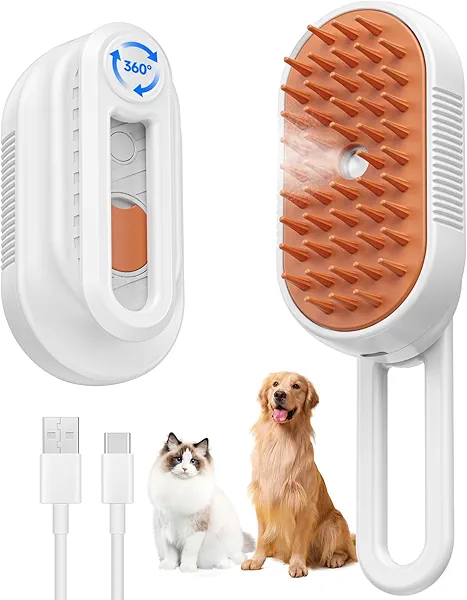 Cat Steam Brush for Shedding, 4 in 1 Rechargeable Steam Brush for Cats and Dogs, Anti-Static, Massage, Cleaning, Shedding & Combing All In One!